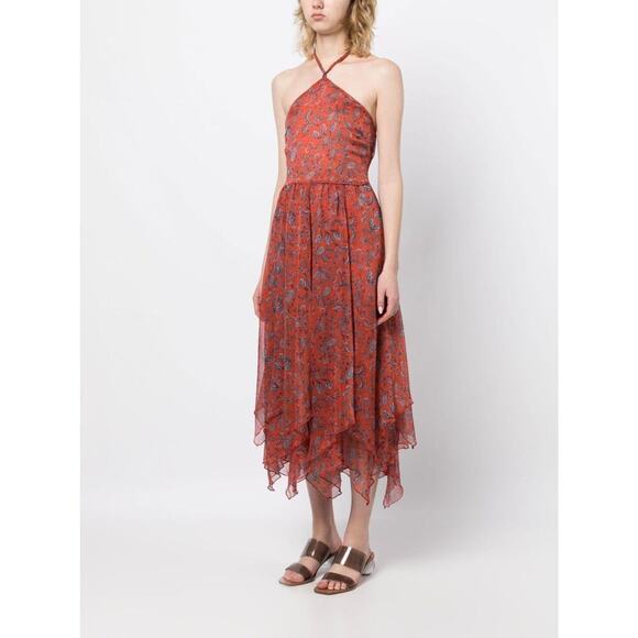 MISA LOS ANGELES Adele Paisley Halter Handkerchief Hem Dress Midi Layered Large - Picture 3 of 15